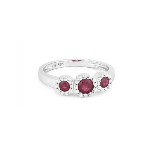 14K White Gold Ruby Tri-Circle Ring