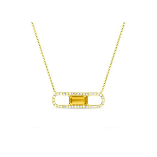 14K Yellow Gold Diamond and Citrine Paper Clip Necklace