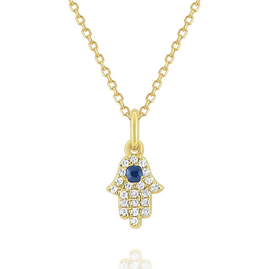lavianojewelers - 14K Yellow Gold Diamond and Sapphire Hamsa