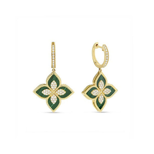 14K Yellow Gold Malachite and Diamond Earrings