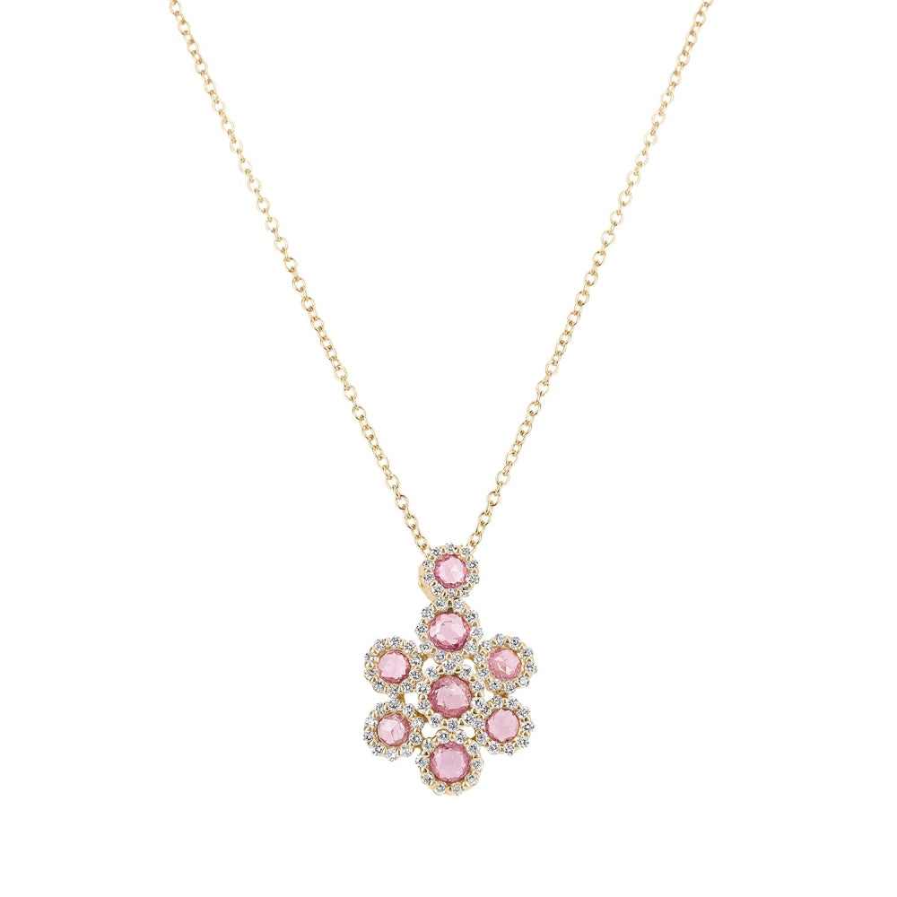 Rose Gold Pink Sapphire and Diamond Necklace