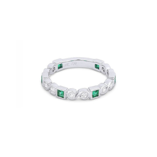 18K White Gold Emerald and Diamond Band