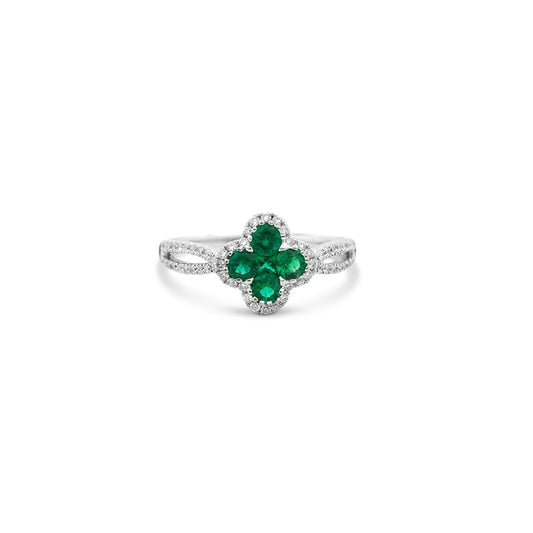 lavianojewelers - 18K White Gold Emerald Diamond Ring |