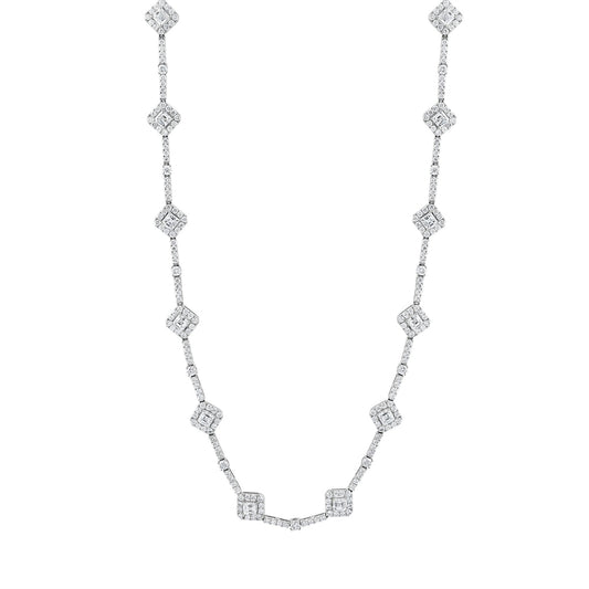 LaViano Jewelers Necklaces - 18KWG Diamond Asscher and Round