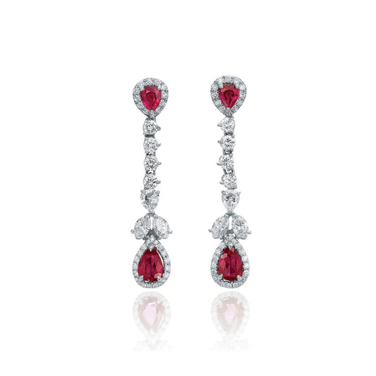 lavianojewelers - Platinum Ruby and Diamond Drop Earrings |