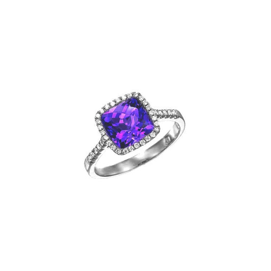 Pe Jay Creations - 14K White Gold Amethyst and Diamond Ring