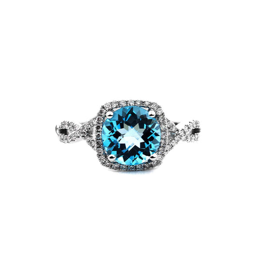 Pe Jay Creations - 14K White Gold Blue Topaz and Diamond