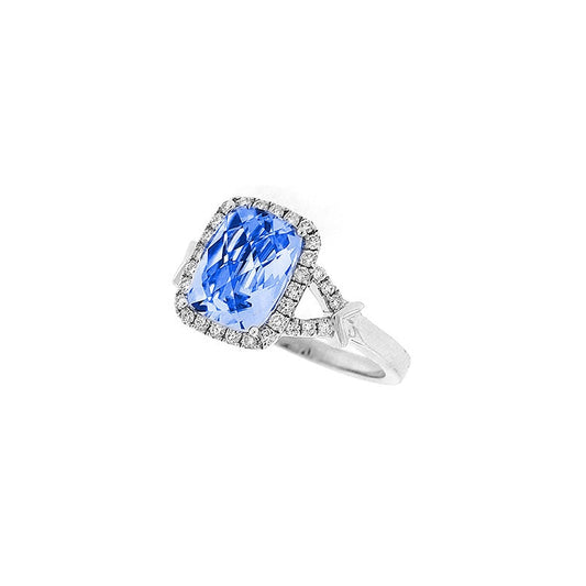 Pe Jay Creations - 14K White Gold Blue Topaz and Diamond