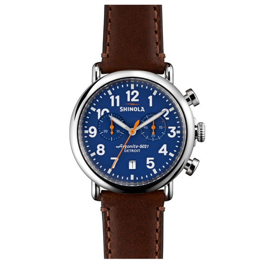 Shinola Watches - The Runwell Chrono Blue Dial Teak Leather