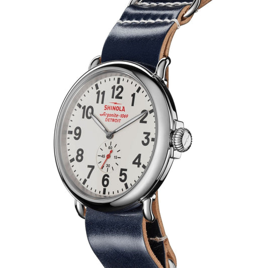 Shinola Watches - The Runwell White Dial Navy Leather Watch