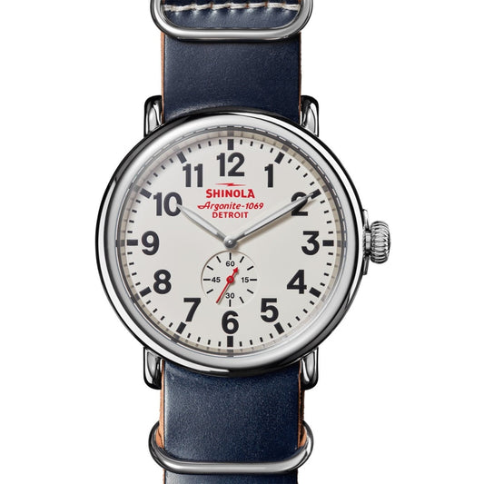 Shinola Watches - The Runwell White Dial Navy Leather Watch