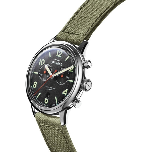 Shinola Watches - The Traveler Chrono Black Dial Canvas