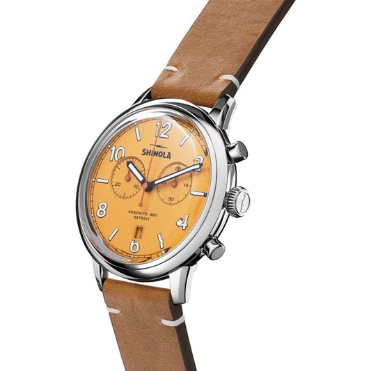 Shinola Watches - The Traveler Chrono Golden Dial Leather