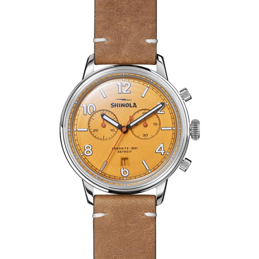 Shinola Watches - The Traveler Chrono Golden Dial Leather