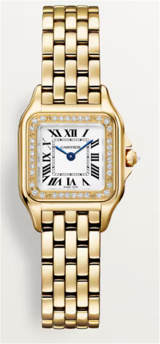 18K YELLOW GOLD CARTIER PANTHER SMALL PREOWNED WITH DIAMOND BEZEL  MODEL : WJPN0086