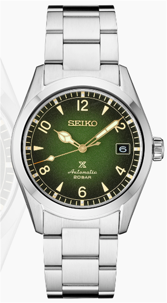 SEIKO Luxe Alpinist Prospex Land 38mm Automatic Stainless Steel Green Dial on Bracelet SPB155