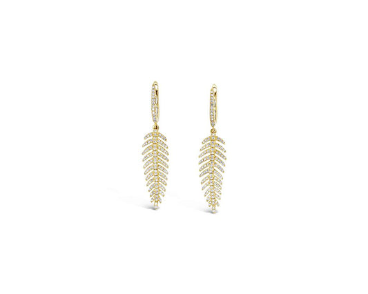 LaViano Fashion 18K Yellow Gold Diamond Feather Earrings