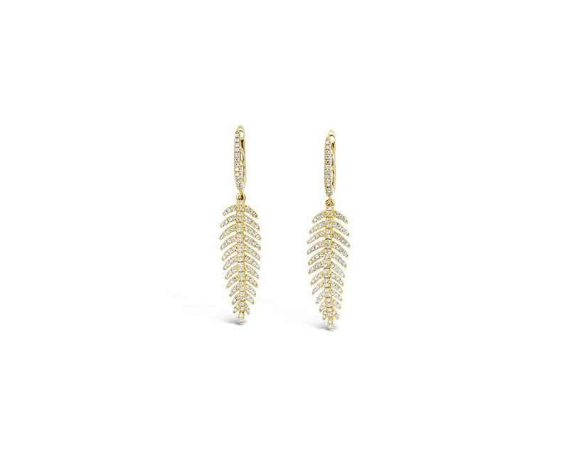 LaViano Fashion 18K Yellow Gold Diamond Feather Earrings