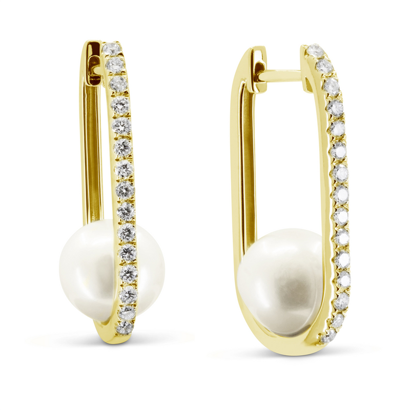 LaViano Fashion 14K Yellow Gold Pearl and Diamond Earrings
