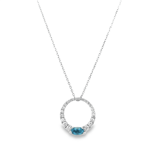 Pe Jay Creations 14K White Gold Blue Topaz and Diamond Pendant