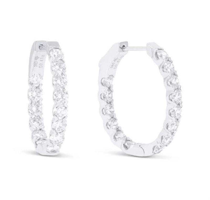 LaViano Fashion 14K White Gold Diamond Hoop Earrings