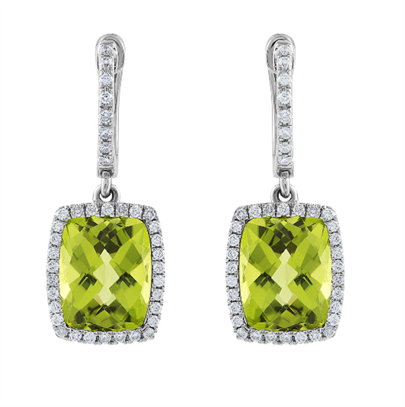 Pe Jay Creations 14K White Gold Diamond and Peridot Earrings