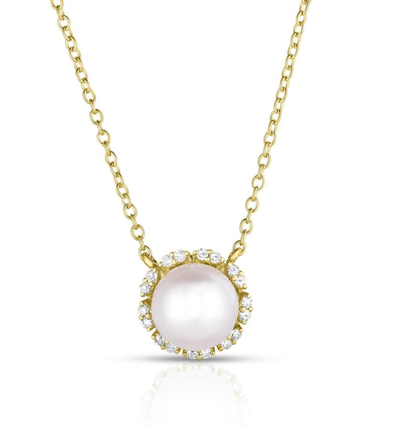 LaViano Fashion 14K Yellow Gold Pearl and Diamond Necklace