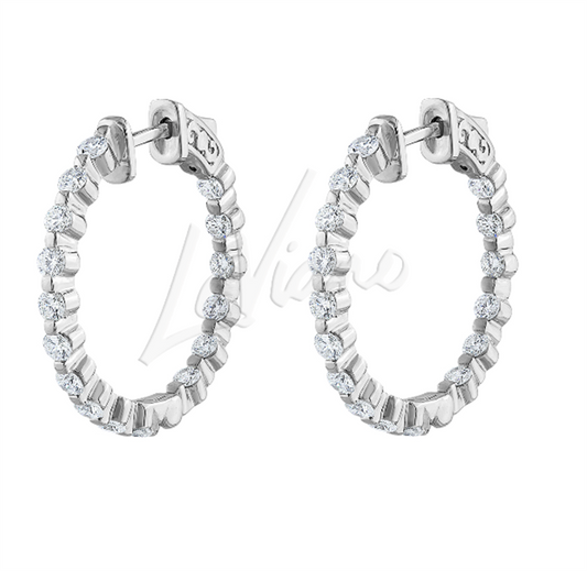 LaViano Fashion 14K  White Gold Diamond Hoop Earrings Diamonds=1.78 Carats