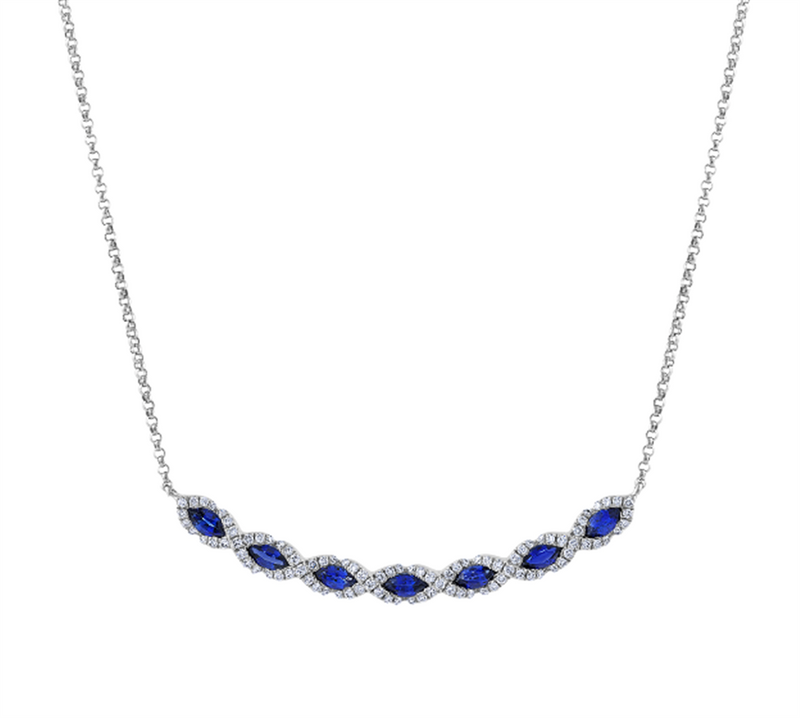 Pe Jay Creations 14K White Gold Diamond and Sapphire Necklace