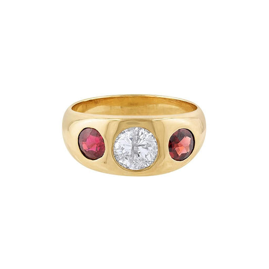 LaViano Fashion 14K Yellow Gold Gents Diamond and Garnet Ring