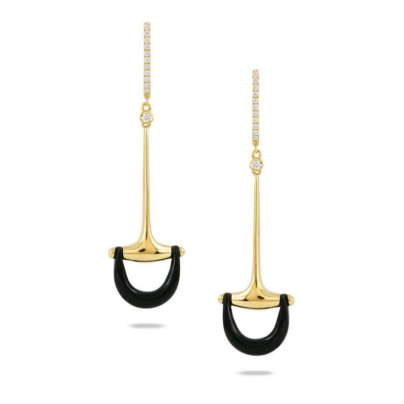 LaViano Fashion 18K Yellow Gold Black Onyx and Diamond Earrings