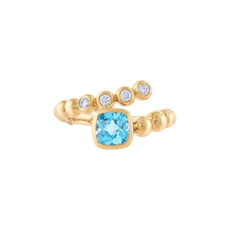 LaViano Fashion 14K Yellow Gold Blue Topaz and Diamond Twisted Ring