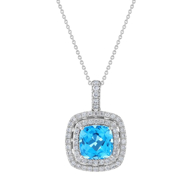 LaViano Fashion 14K White Gold Blue Topaz and Diamond Necklace