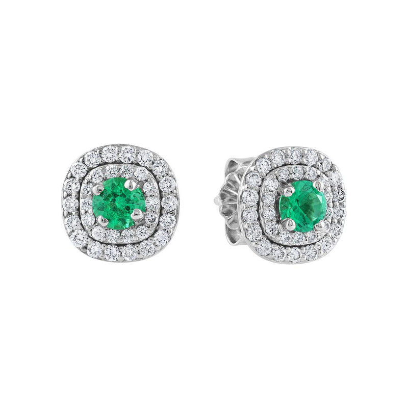 LaViano Fashion 14K White Gold Emerald and Diamond Earrings