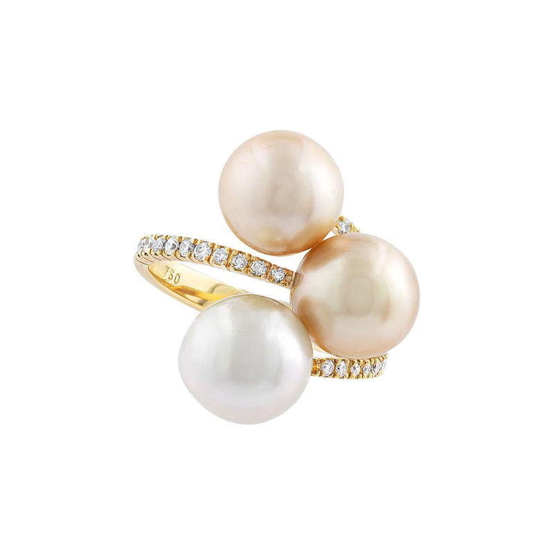 LaViano Fashion 18K Yellow Gold Pearl Ring With Diamonds