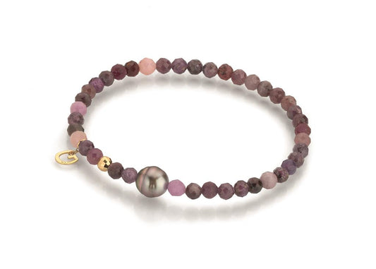 LaViano Fashion 18K Yellow Gold Tahitian Pearl 7-8MM and Sapphire Beaded Bracelet