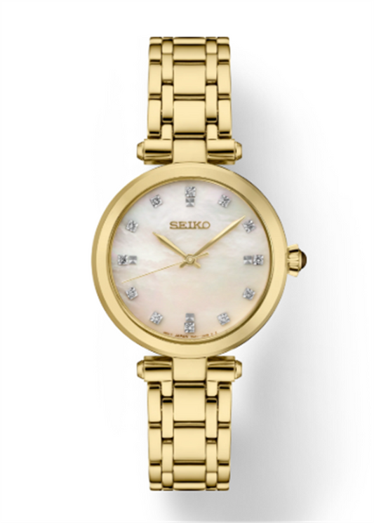 Seiko Diamonds Gold Plated Quartz Mother of Pearl Dial SRZ536