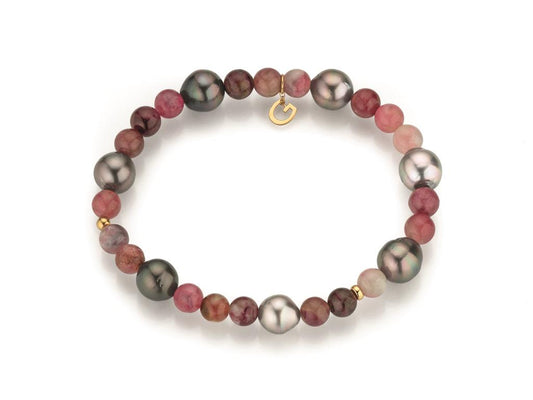 LaViano Fashion 18K Yellow Gold Tahitian Pearl 8-9MM and Tourmaline Beaded Bracelet