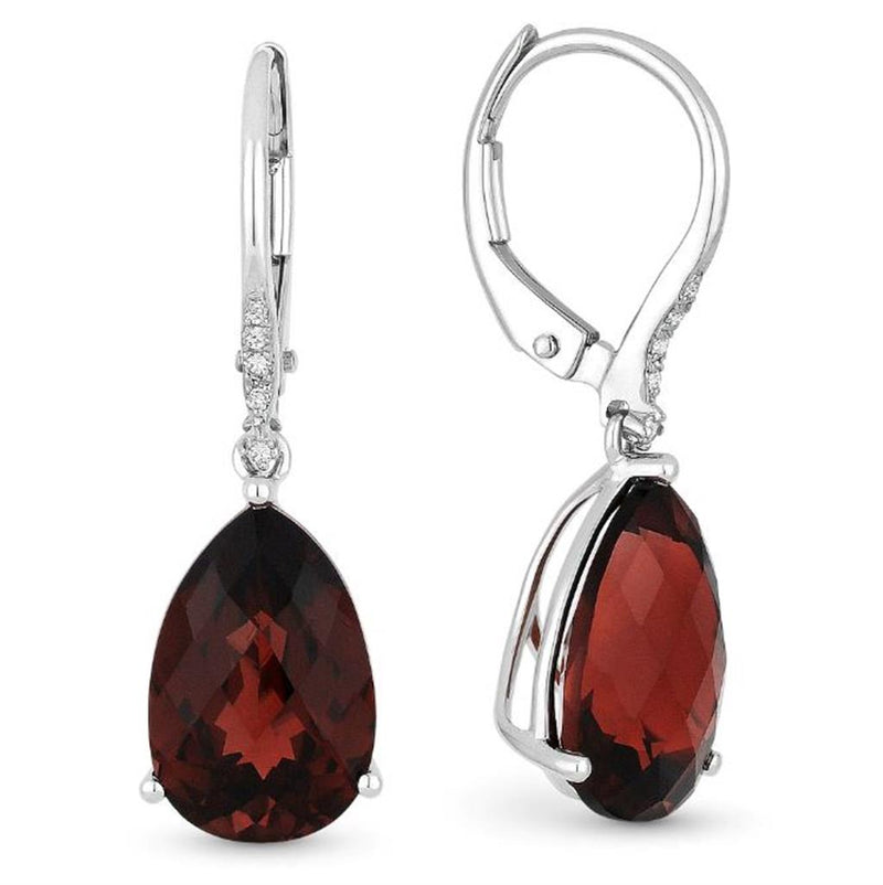 LaViano Fashion 14K White Gold Garnet and Diamond Earrings