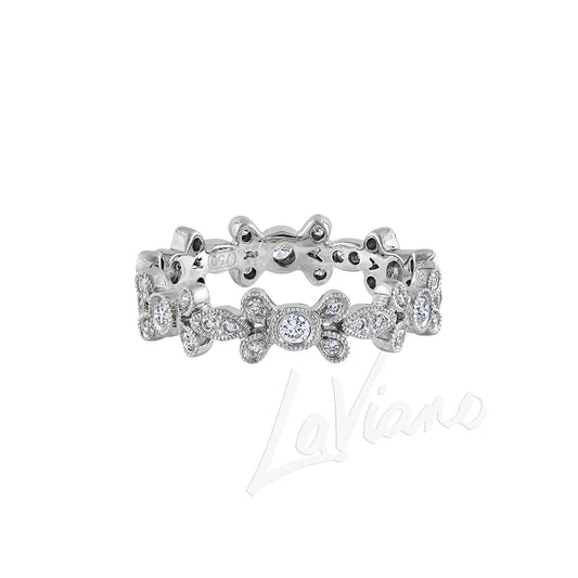 LaViano Fashion 18K White Gold Diamond Eternity Flower Wedding Band