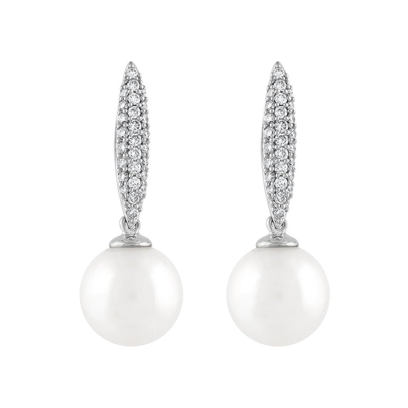 14K White Gold Freshwater Pearl and Diamond Earrings