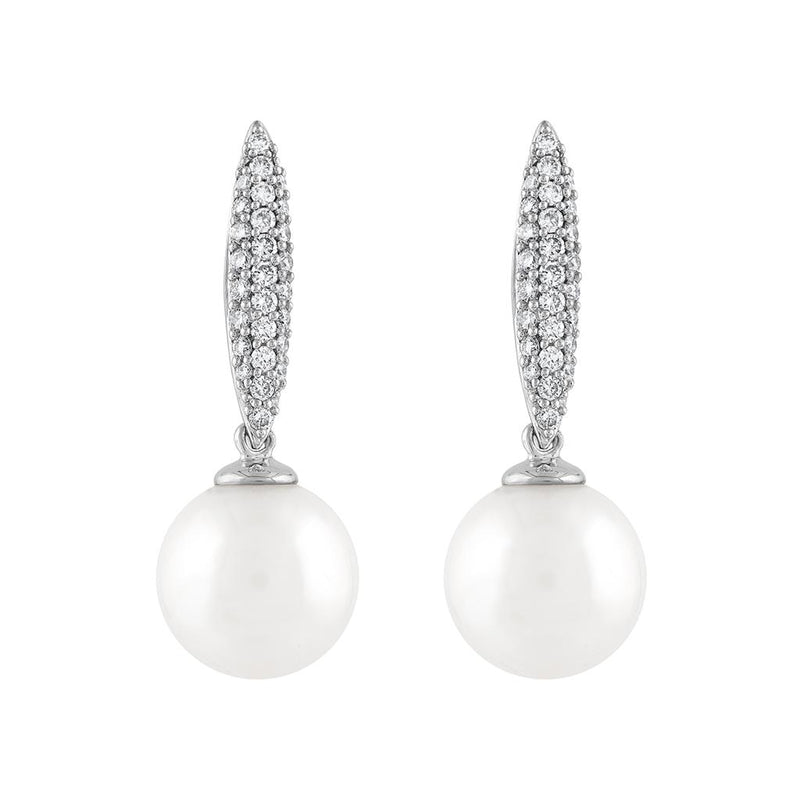 LaViano Fashion 14K White Gold Freshwater Pearl and Diamond Drop Earrings