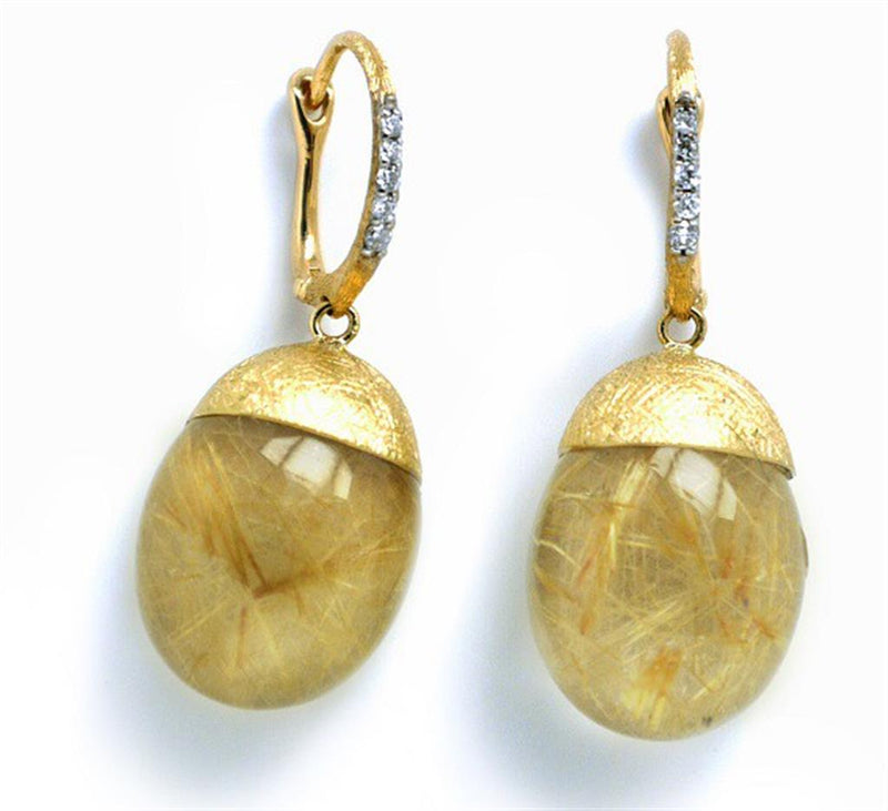 Nanis 18K Yellow Gold Rutilated Quartz and Diamond Earrings