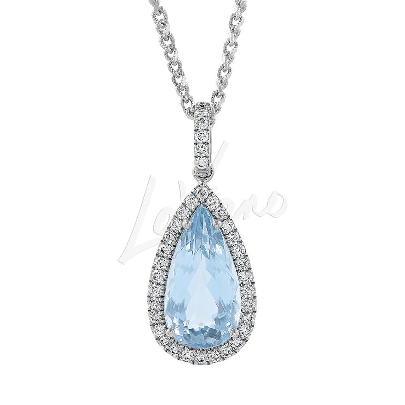 LaViano Fashion 14K White Gold Aquamarine and Diamond Pendant