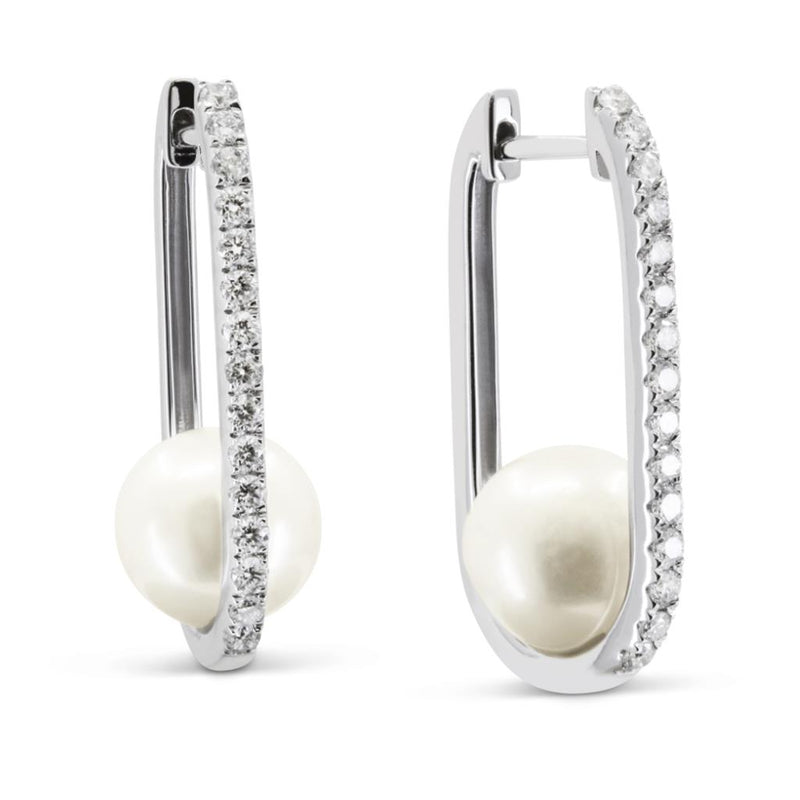 LaViano Fashion 14K White Gold Pearl and Diamond Hoop Earring