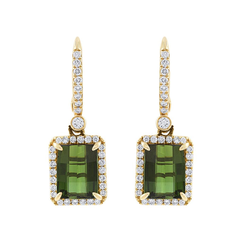 LaViano Fashion 14K Yellow Gold Green Tourmaline and Diamond Earrings