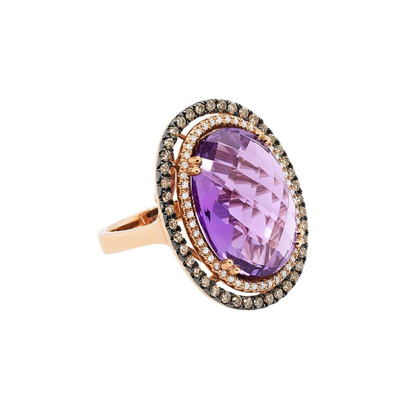 LaViano Fashion 14K Rose Gold Amethyst and Diamond Ring