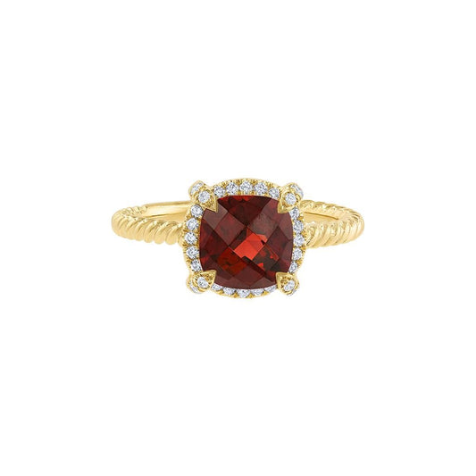 LaVino Fashion 14K Yellow Gold Garnet and Diamond Ring