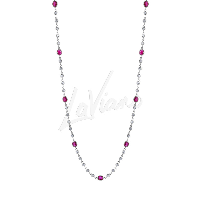 LaViano Fashion 18K White Gold Ruby & Diamond Necklace