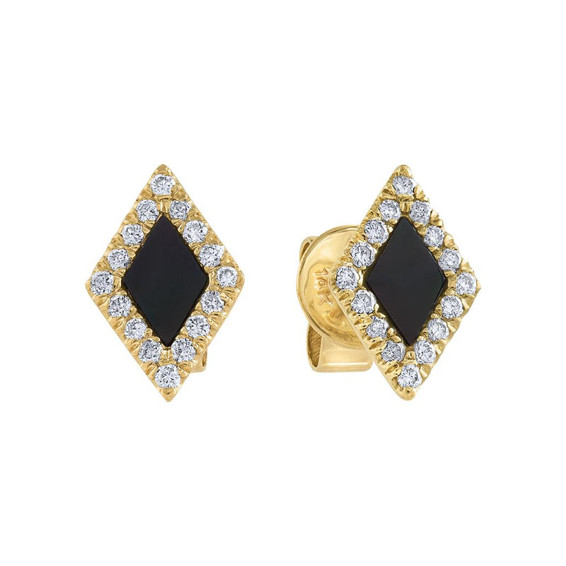 LaViano Fashion 14K Yellow Gold Black Mother of Pearl and Diamond Earrings